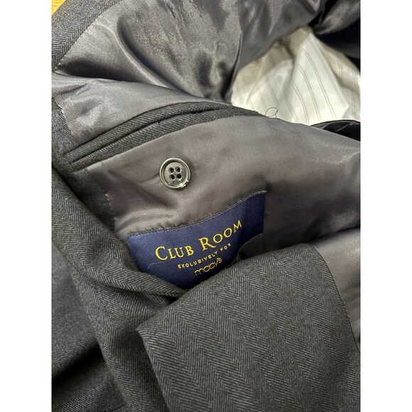 Club Room Mens Blazer Jacket 42L Navy Blue Poly Viscose Herringbone Sport Coat - Picture 4 of 6